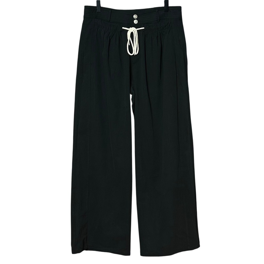 Aaron & Amber Black Wide Leg Tencel Cotton Drawstring Pants Size Large